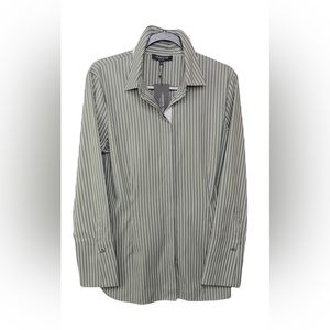 Lafayette 148 Green Striped Button Up Blouse